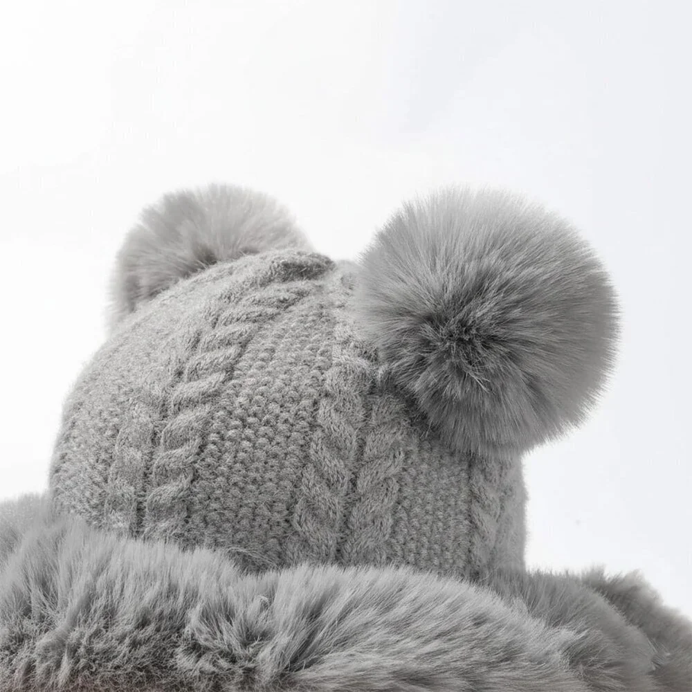 Women Grey Winter Sherpa Beanie Hats Knit Ear Flaps Peruvian Cover Ears